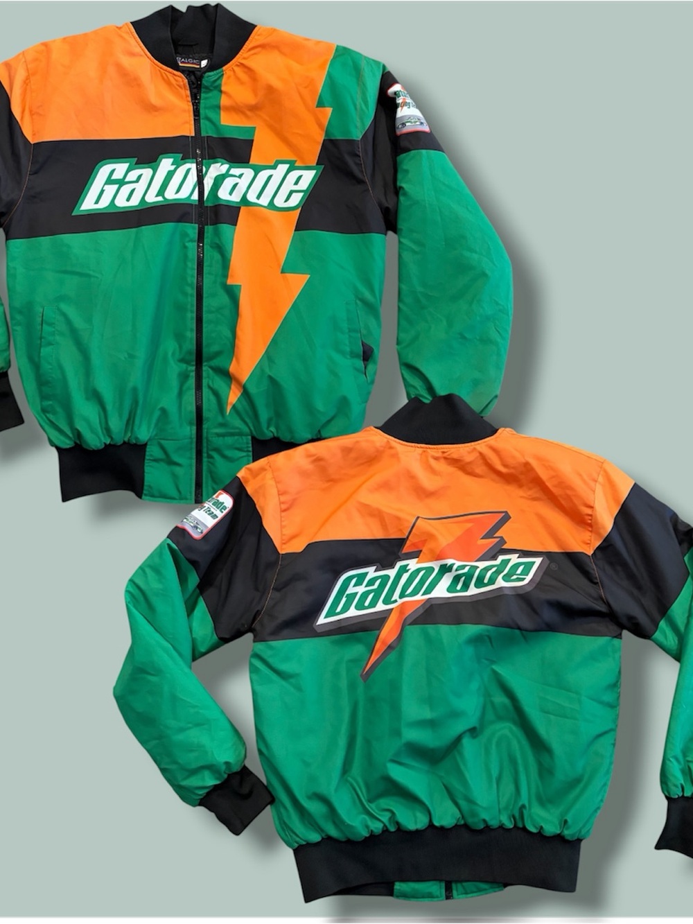 Green & Orange Logo Bomber Jacket - Men